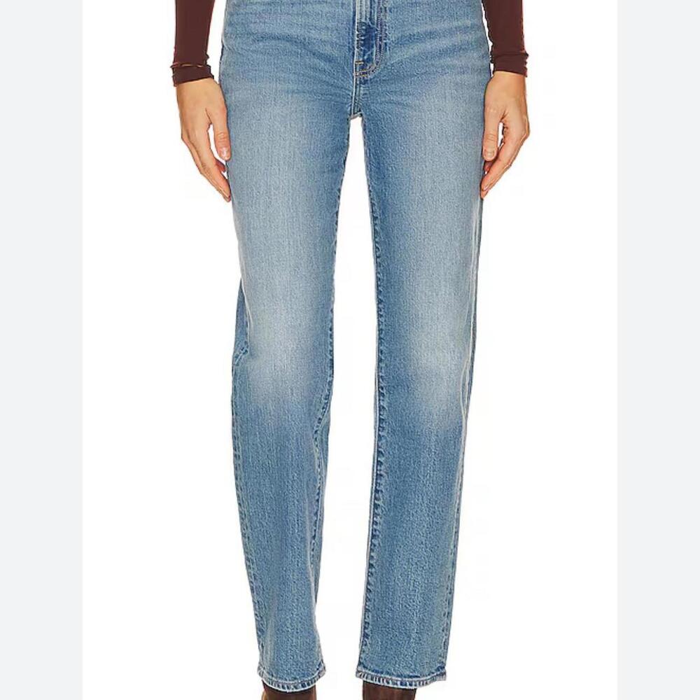 Pistola Drew mid-rise classic light wash straight-leg jeans in "Ludwig" color.